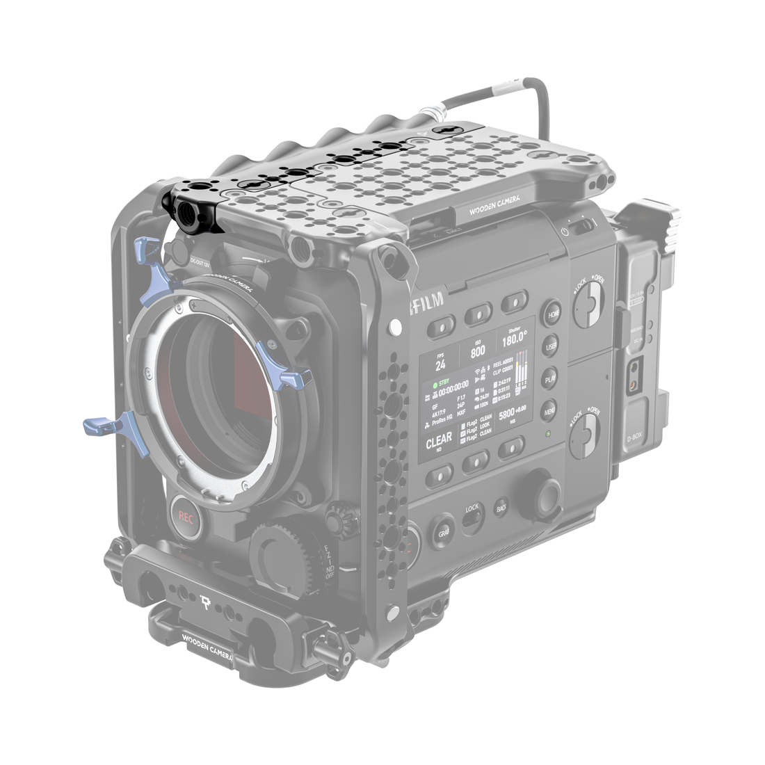 fujifilm eterna 55 front of camera body with power strip