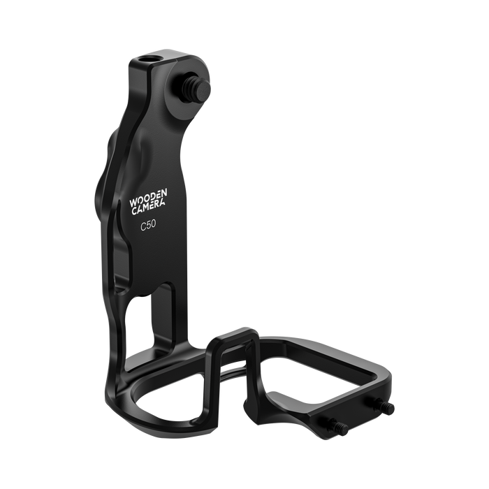 wooden camera cage grip for canon eos c50 - angle front