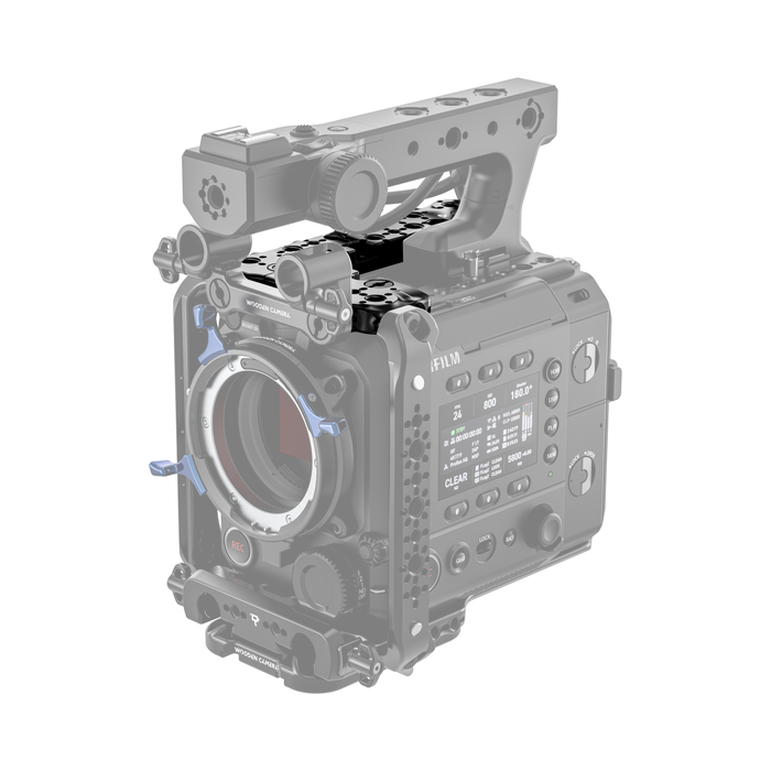 fujifilm eterna 55 camera body with a fuji top handle system on a white background