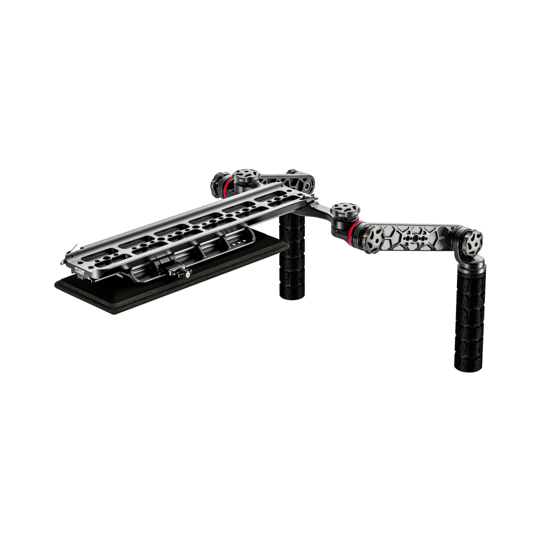 Camera shoulder rig with a safety dovetail and shoulder pad 