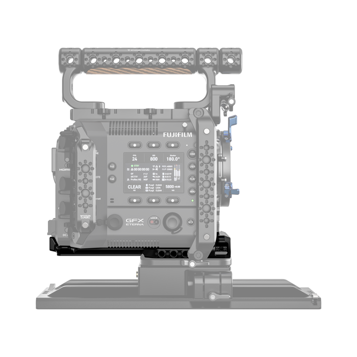 fujifilm eterna 55 side of camera body with wooden camera riser plate