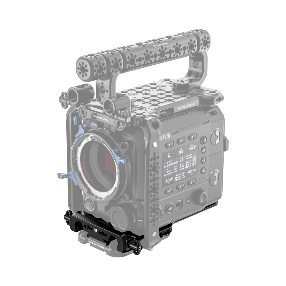 fujifilm eterna 55 front of camera body with wooden camera riser plate