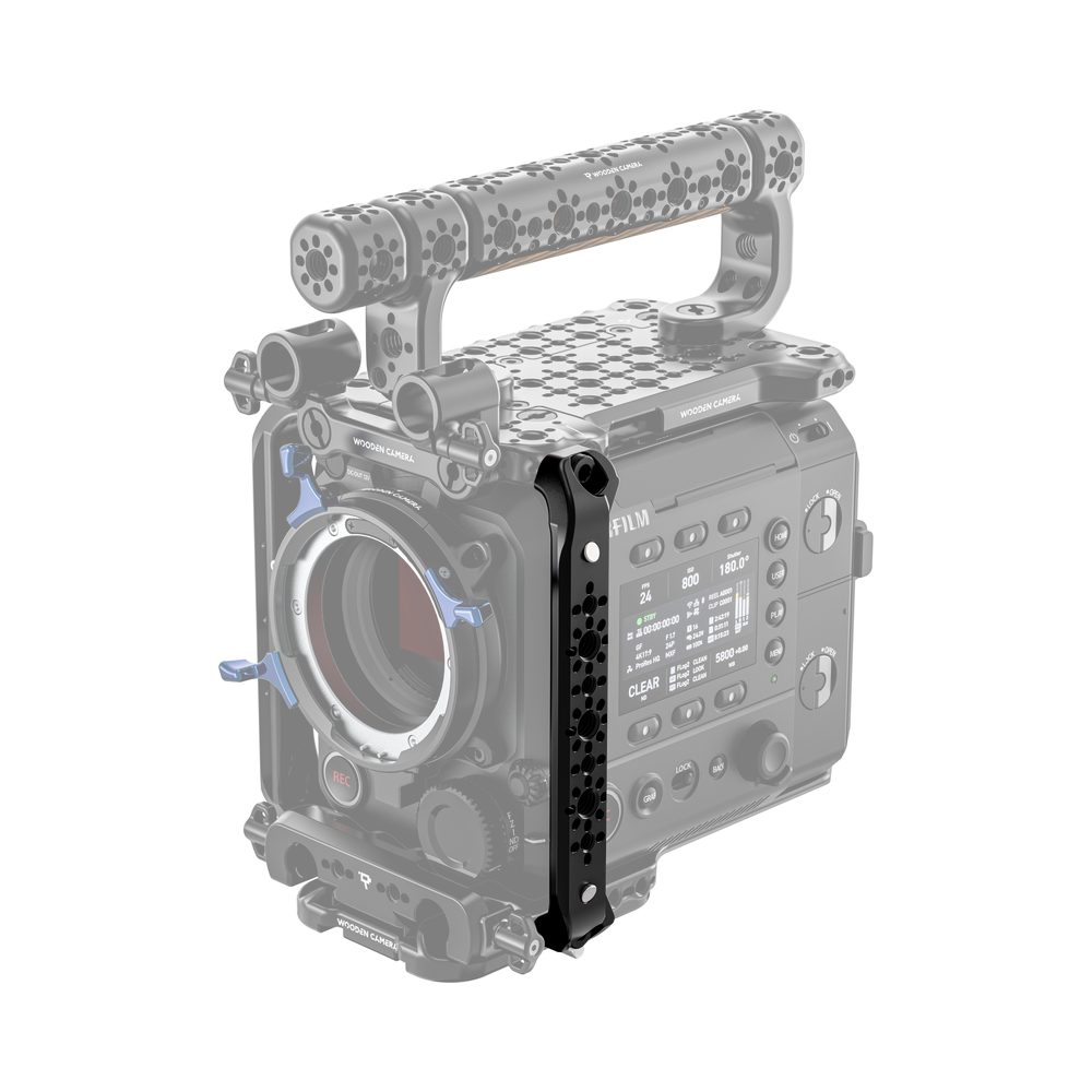 fujifilm eterna 55 front of camera body with wooden camera side rail