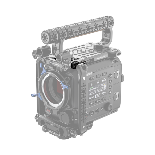 fujifilm eterna 55 front of camera body with wooden camera front top plate extension