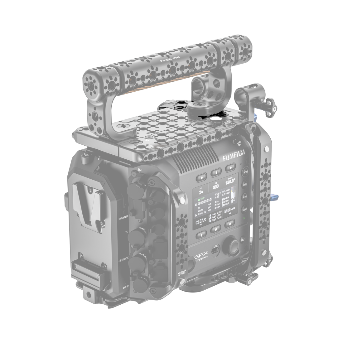 fujifilm eterna 55 back of camera body with wooden camera front top plate extension