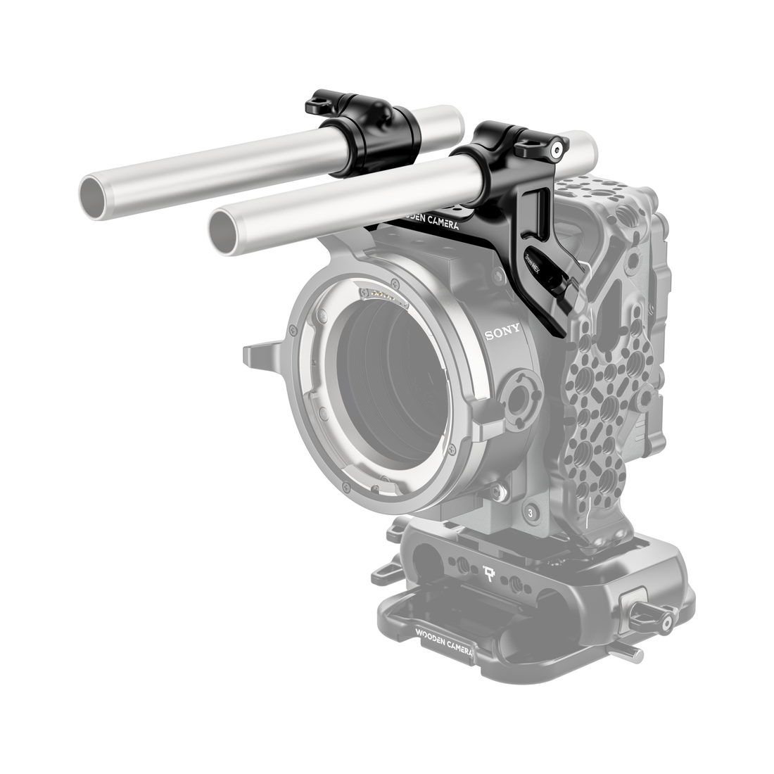 cage mount top dual rod clamp on camera with rods