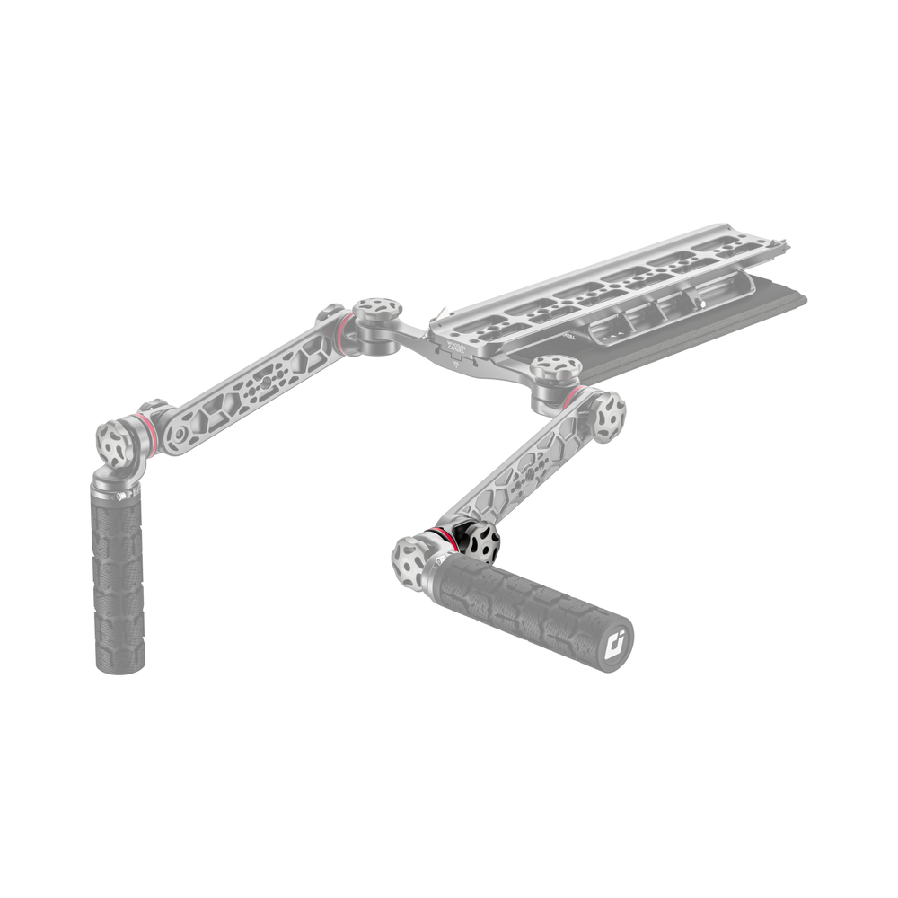 wooden camera shoulder rig with rosette pivot installed