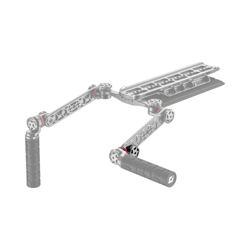 wooden camera shoulder rig with rosette pivot installed