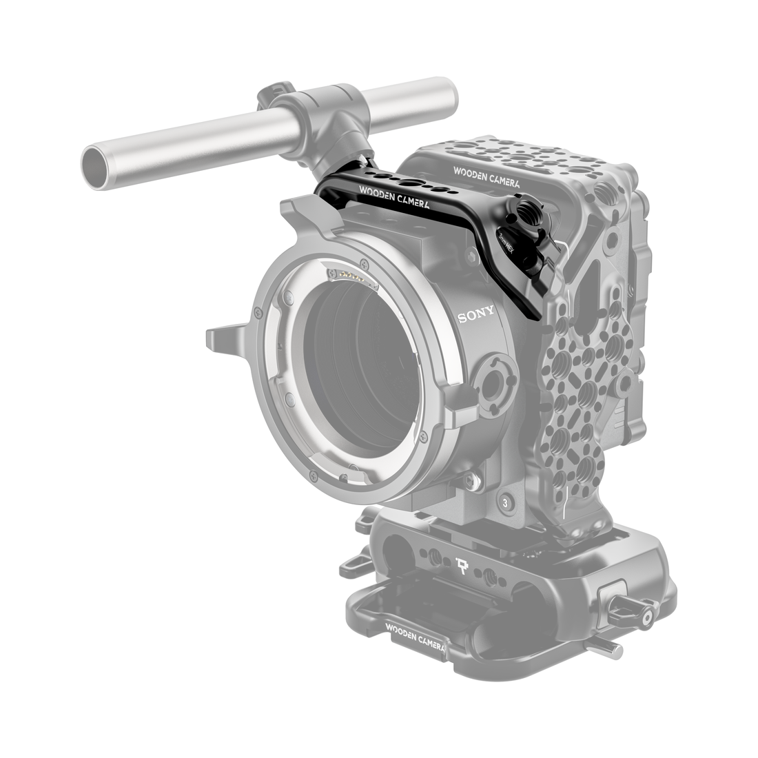 sony rialto mini cage mount top cheese plate on camera with rod